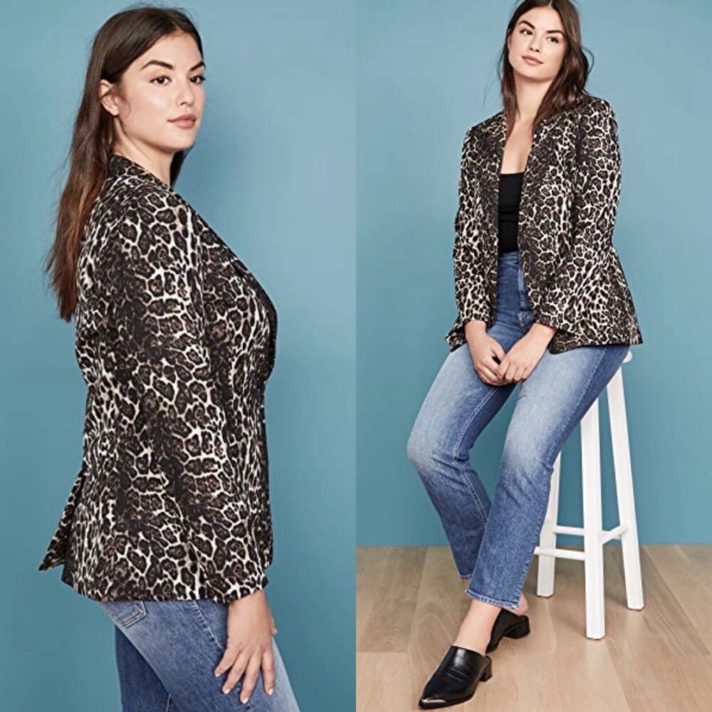 Alice + Olivia Size 0 Toby Fitted Jacket Leopard Animal Print Blazer